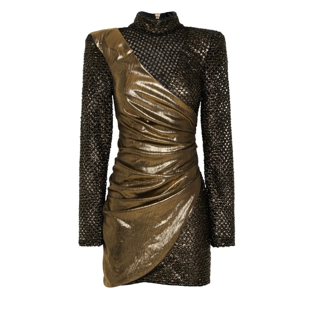 Zhivago Metallic Gold and Black Long Sleeve Cocktail Dress